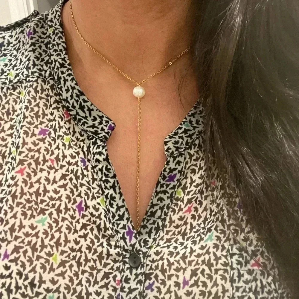 PEARL Necklace | Y Pearl Necklace | Gold Plated | Long Necklace | Tie Ne…